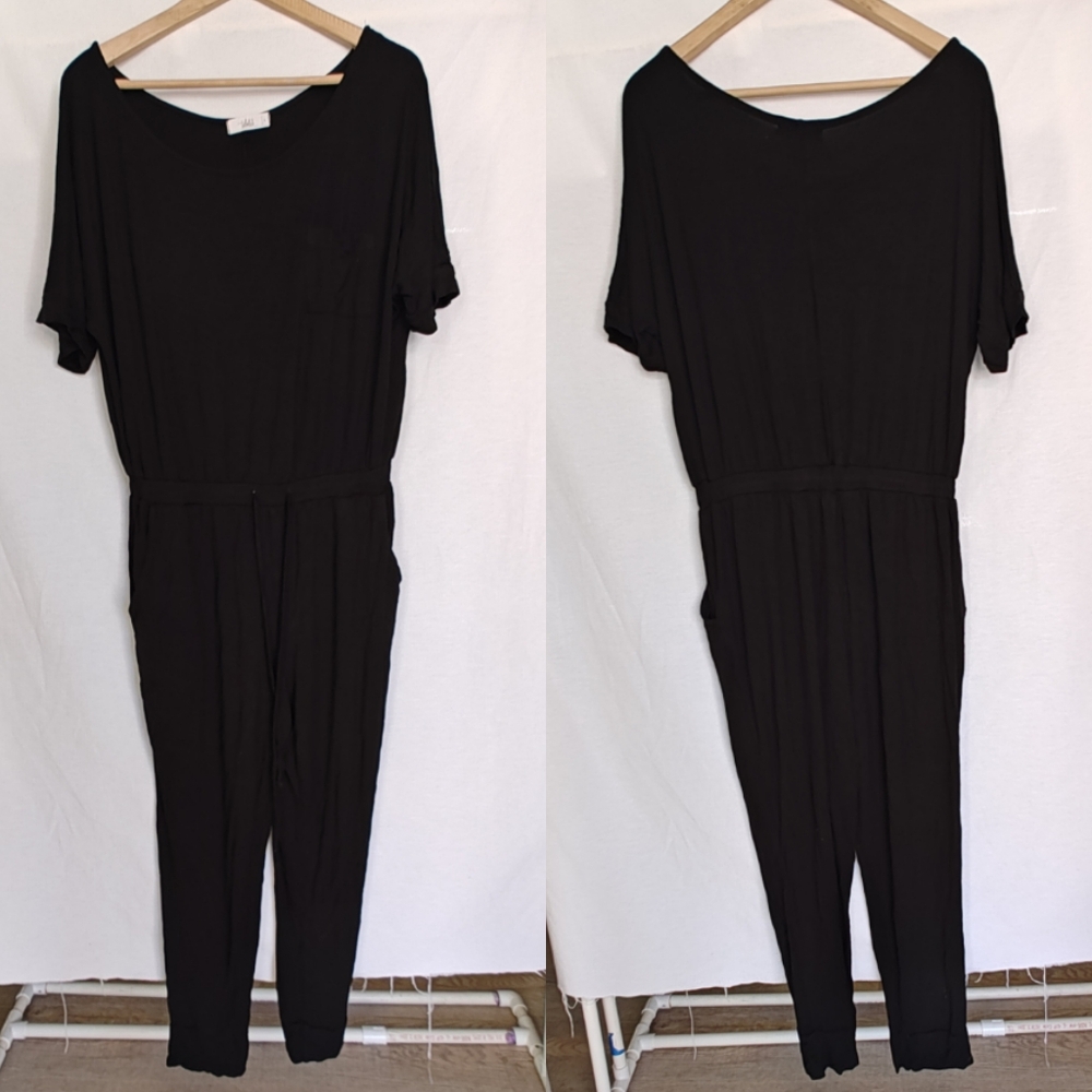 Talulah Jumpsuit Softspun Joggers Short Sleeve Tee Black Large L Elastic Waist